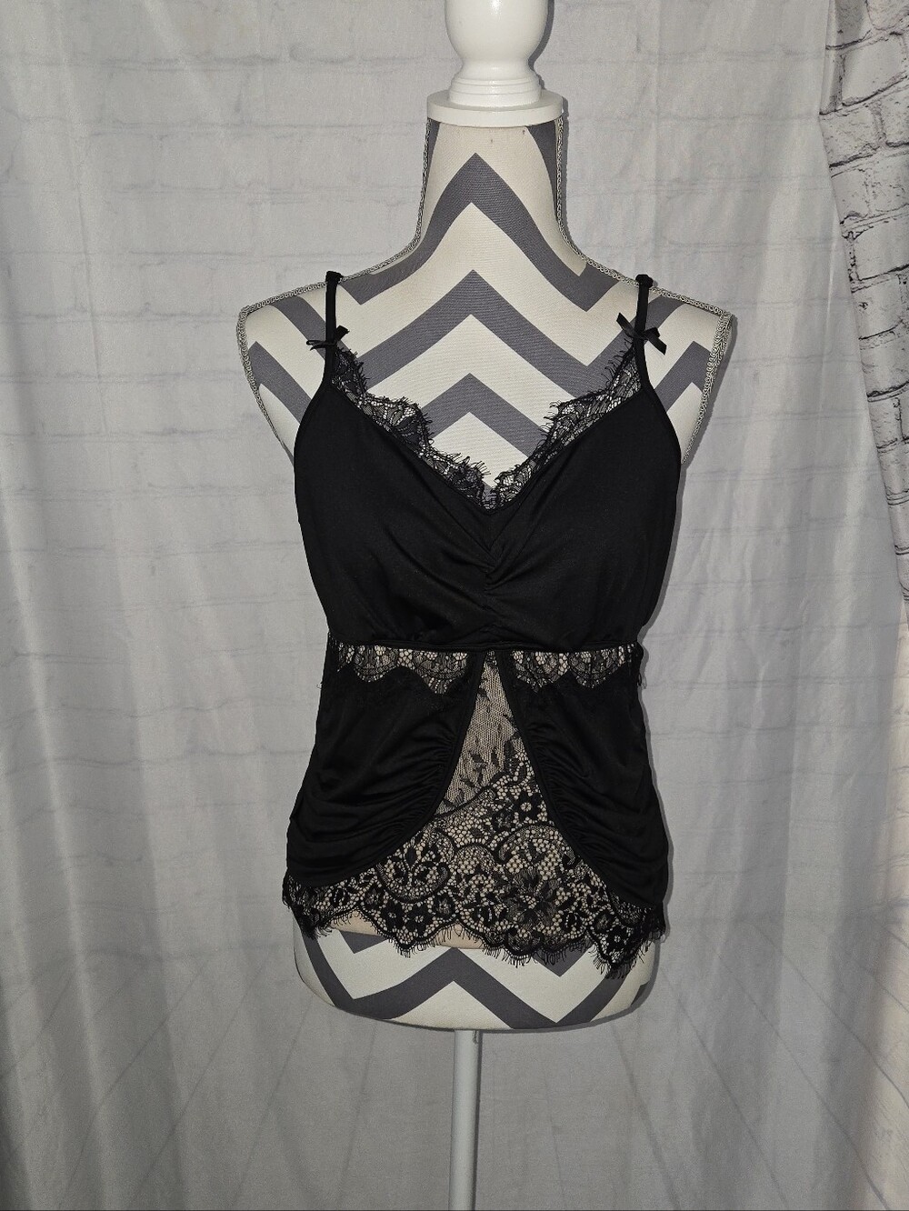 Black Lace-Accent Camisole with V-Neck
